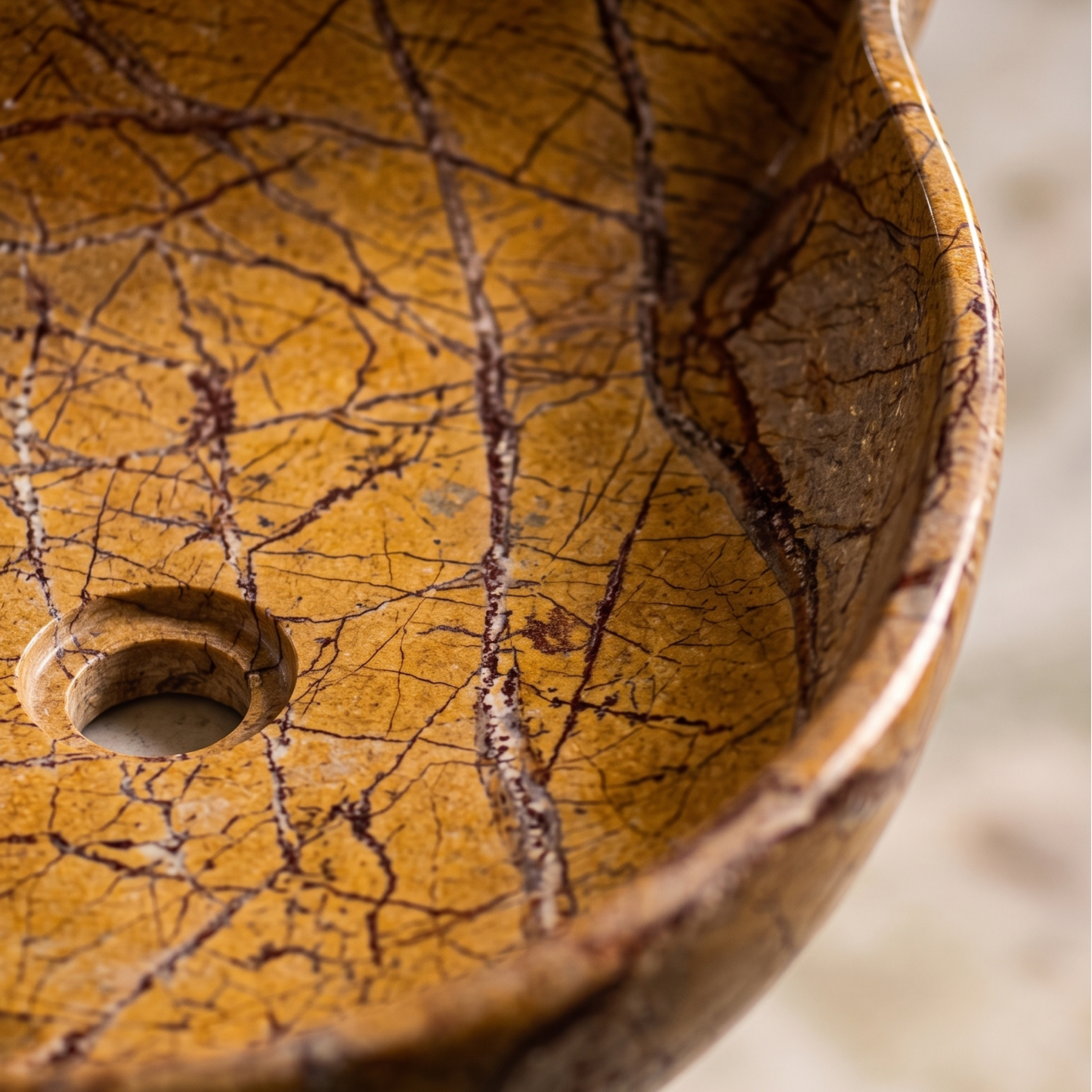 Rainforest Gold Marble Heart Vessel Sink | 15 Inch | Tabletop Basin
