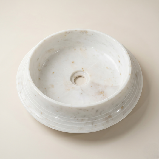 White Marble Stepped Vessel Sink | 15 Inch | Tabletop Washbasin
