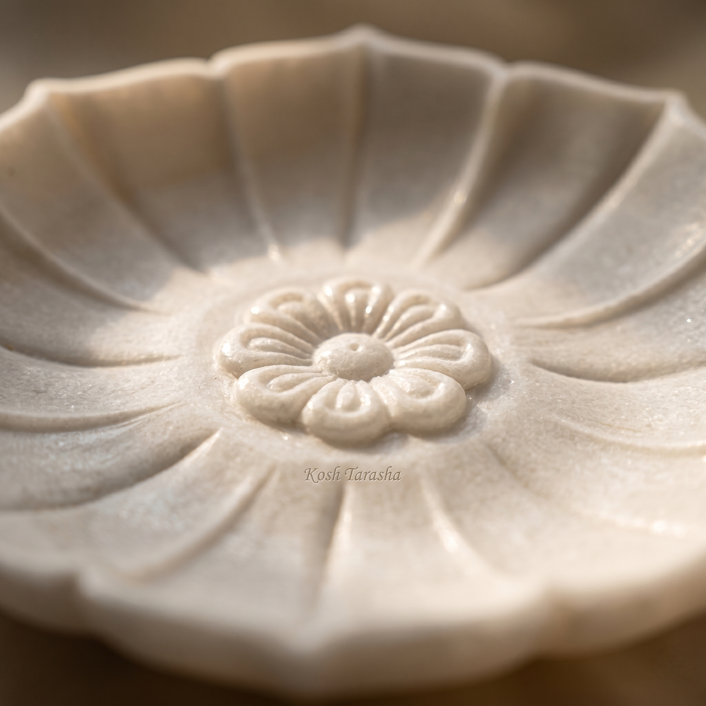 White Marble Lotus Flower Bowl | 15 Inch | Decorative Centerpiece