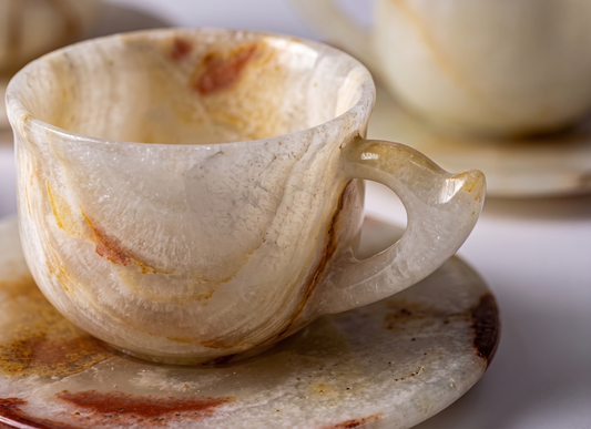 White Onyx Marble Tea & Coffee Cup Set | Set of 6 | Premium Teaware