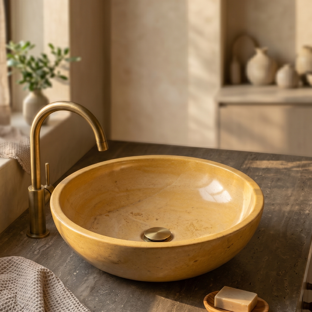 Jaisalmer Yellow Marble Vessel Sink | 15 Inch | Tabletop Washbasin