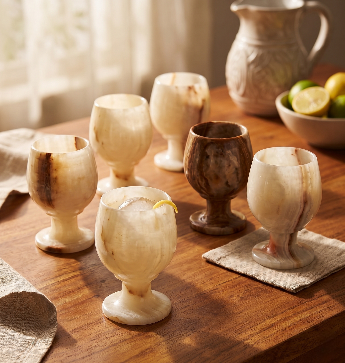 Handcrafted Onyx Stone Goblets | Set of 6 | Luxury Drinkware