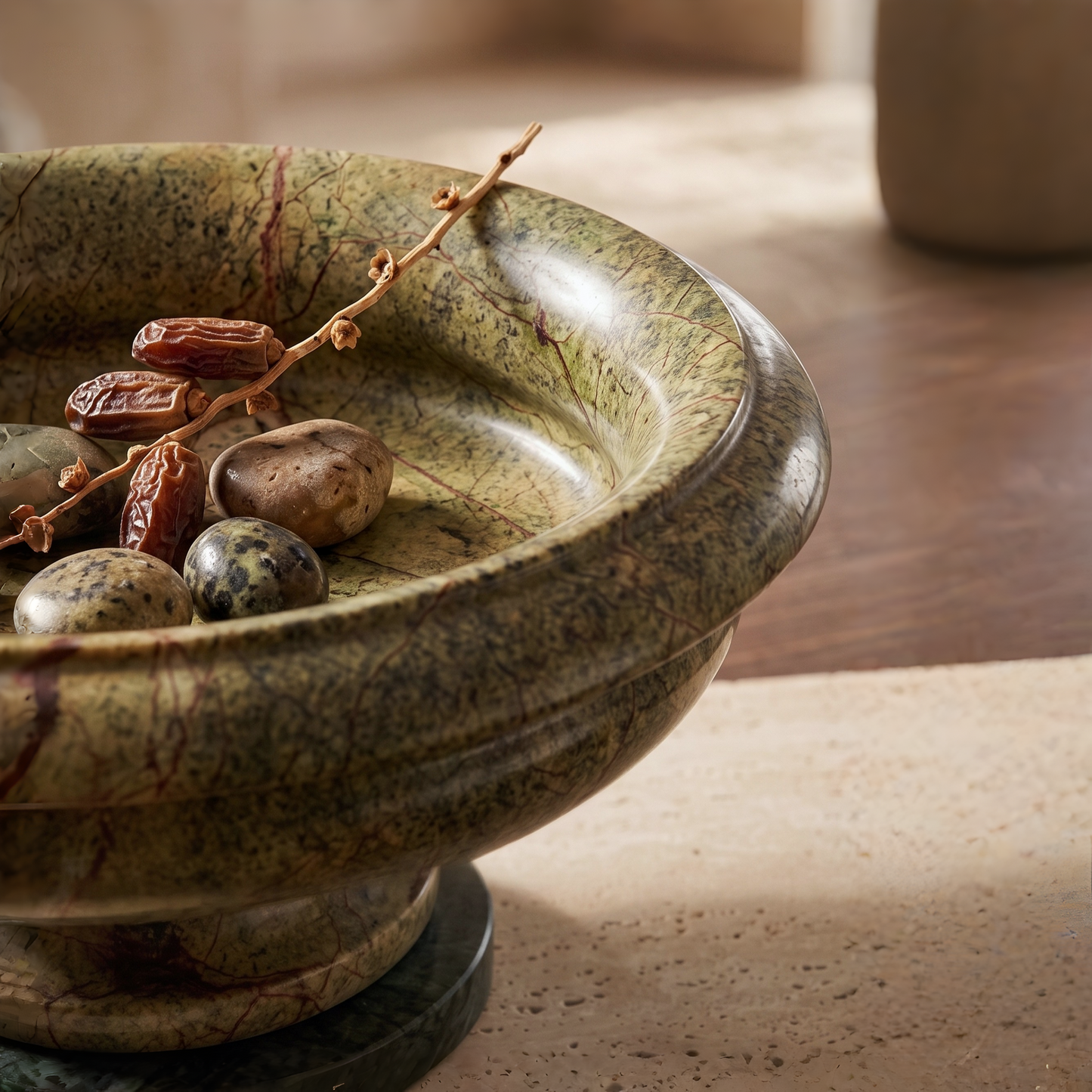 Green Marble Pedestal Bowl | 10 Inch | Tabletop Decor & Fruit Bowl