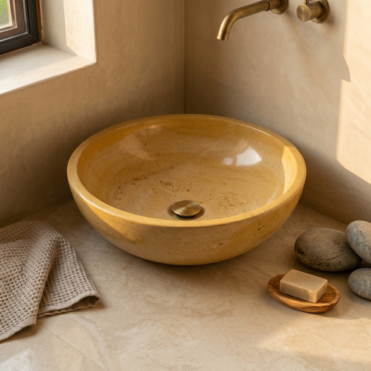 Jaisalmer Yellow Marble Vessel Sink | 15 Inch | Tabletop Washbasin