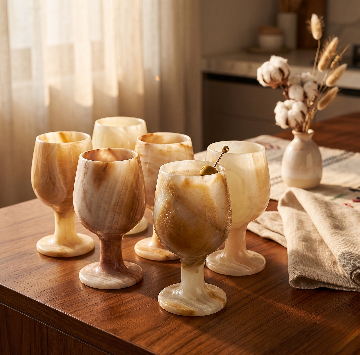 Handcrafted Onyx Stone Goblets | Set of 6 | Luxury Drinkware