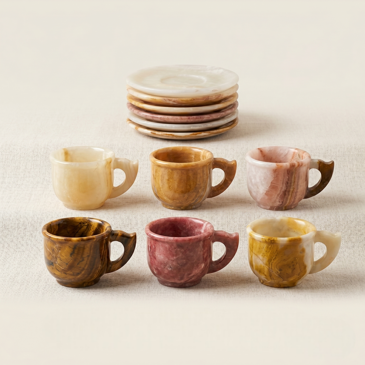 White Onyx Marble Tea & Coffee Cup Set | Set of 6 | Premium Teaware