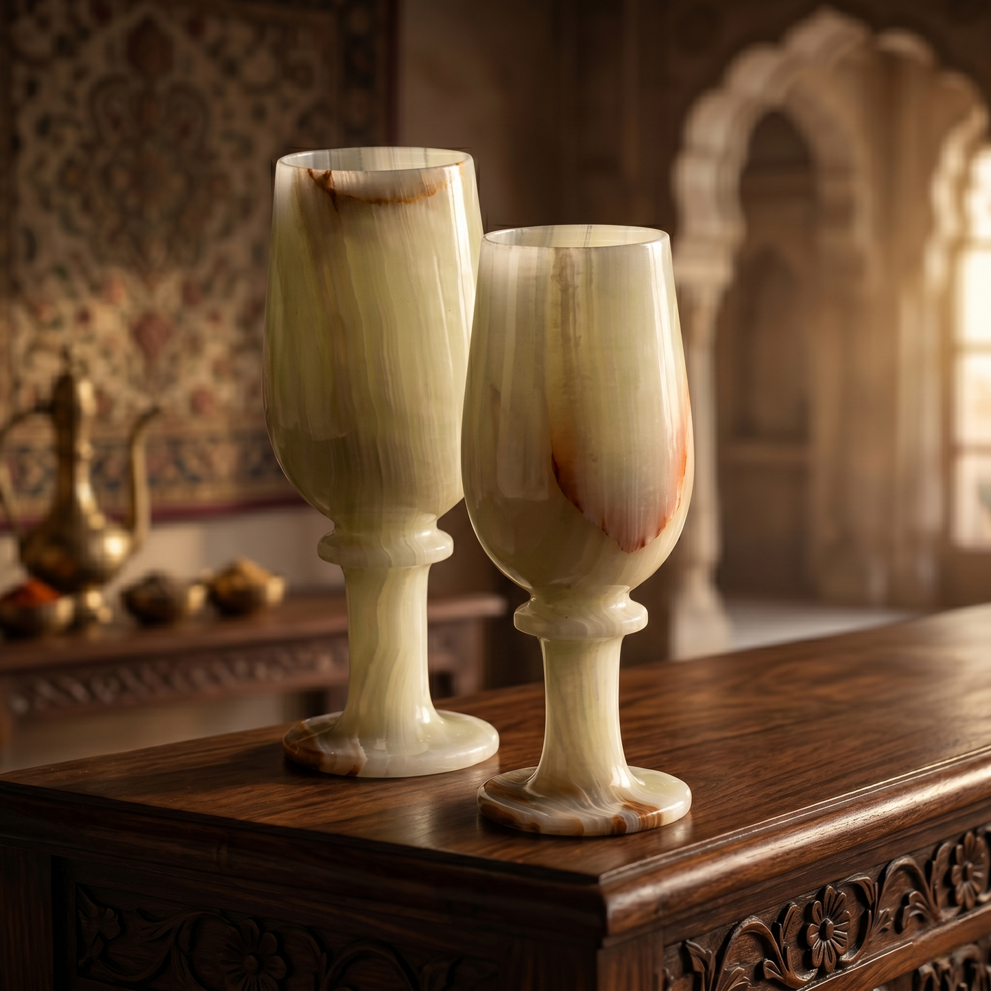 Handcrafted Natural Onyx Wine Glasses | Set of 2 | Luxury Drinkware