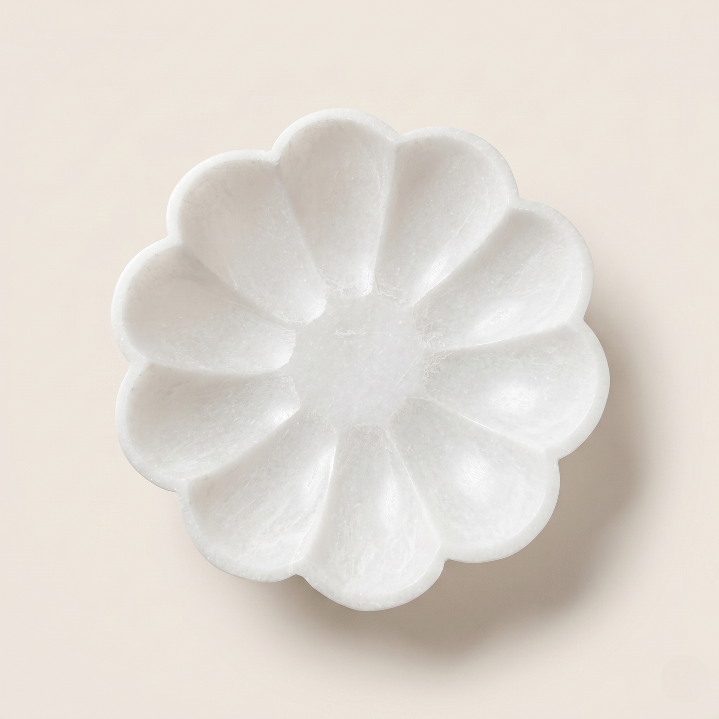 White Marble Scalloped Bowl | 9 Inch | Decorative Flower Tray