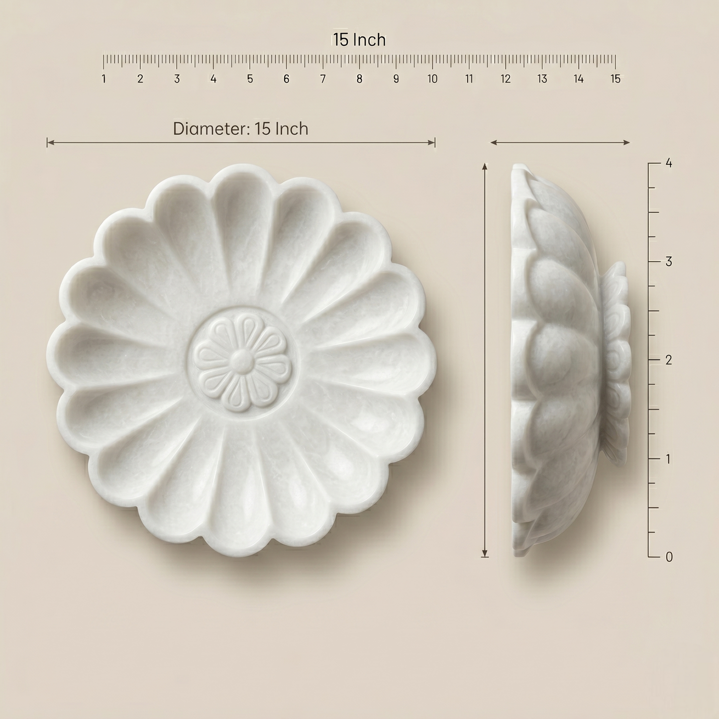 White Marble Scalloped Bowl | 9 Inch | Decorative Flower Tray