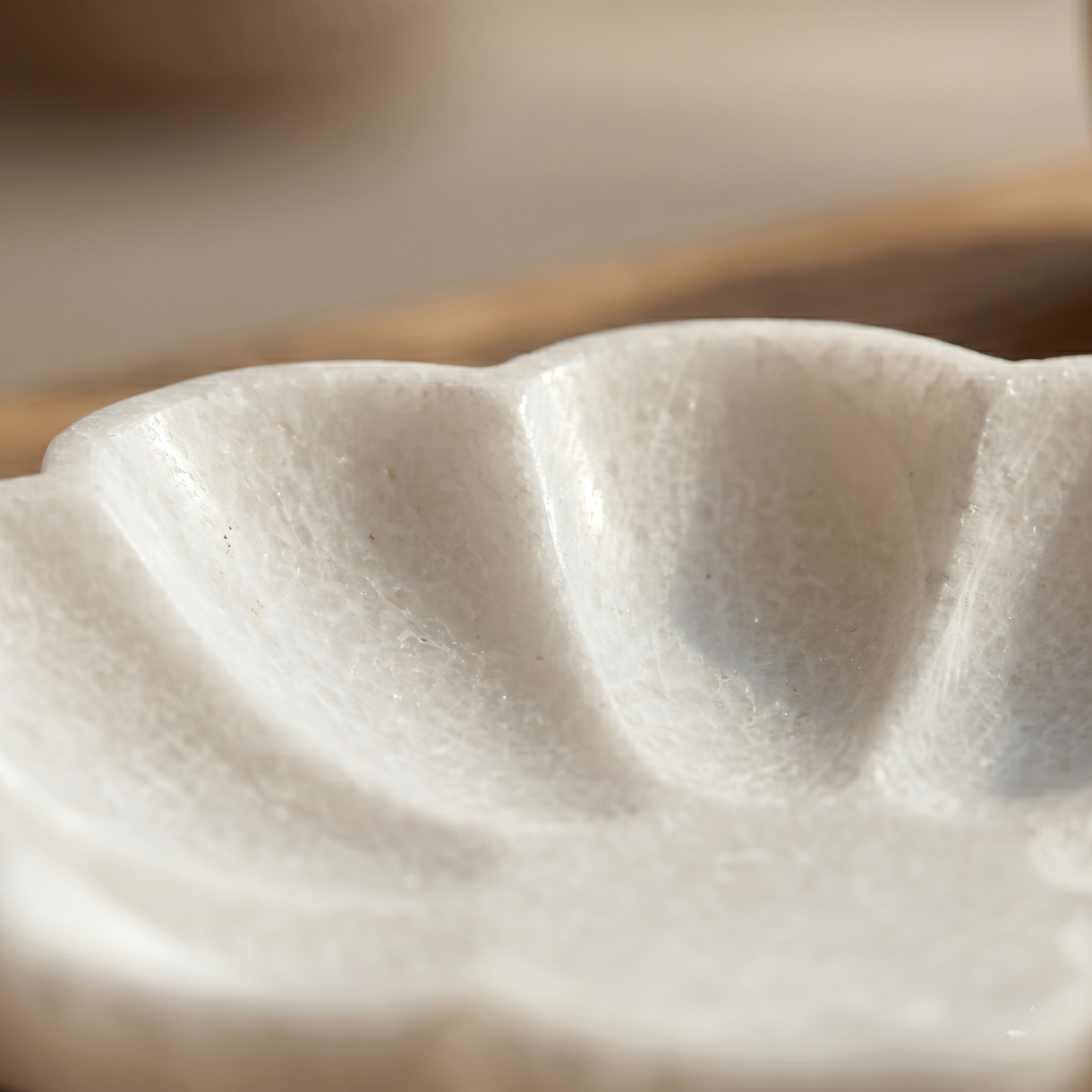White Marble Scalloped Bowl | 9 Inch | Decorative Flower Tray