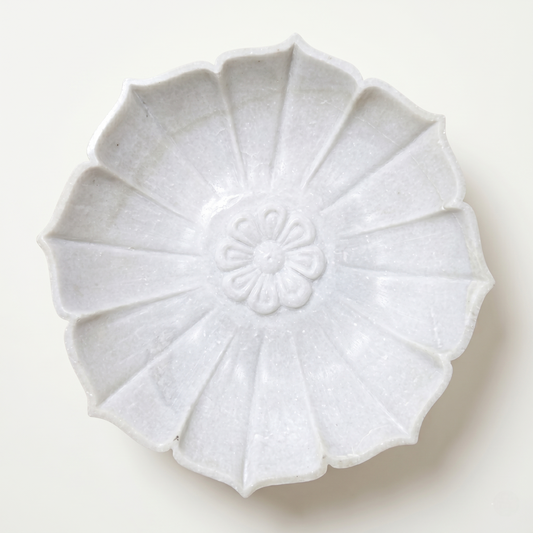 White Marble Lotus Flower Bowl | 15 Inch | Decorative Centerpiece