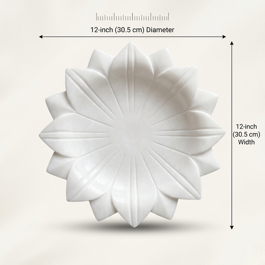 White Marble Lotus Flower Bowl | 12 inch | Decorative Urli