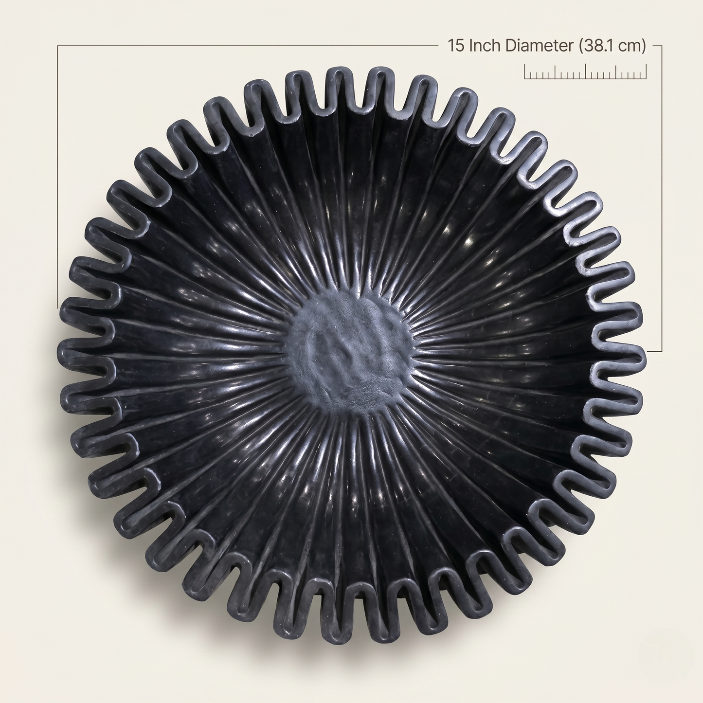 Black Marble Fluted Bowl | 9 Inch | Decorative Centerpiece