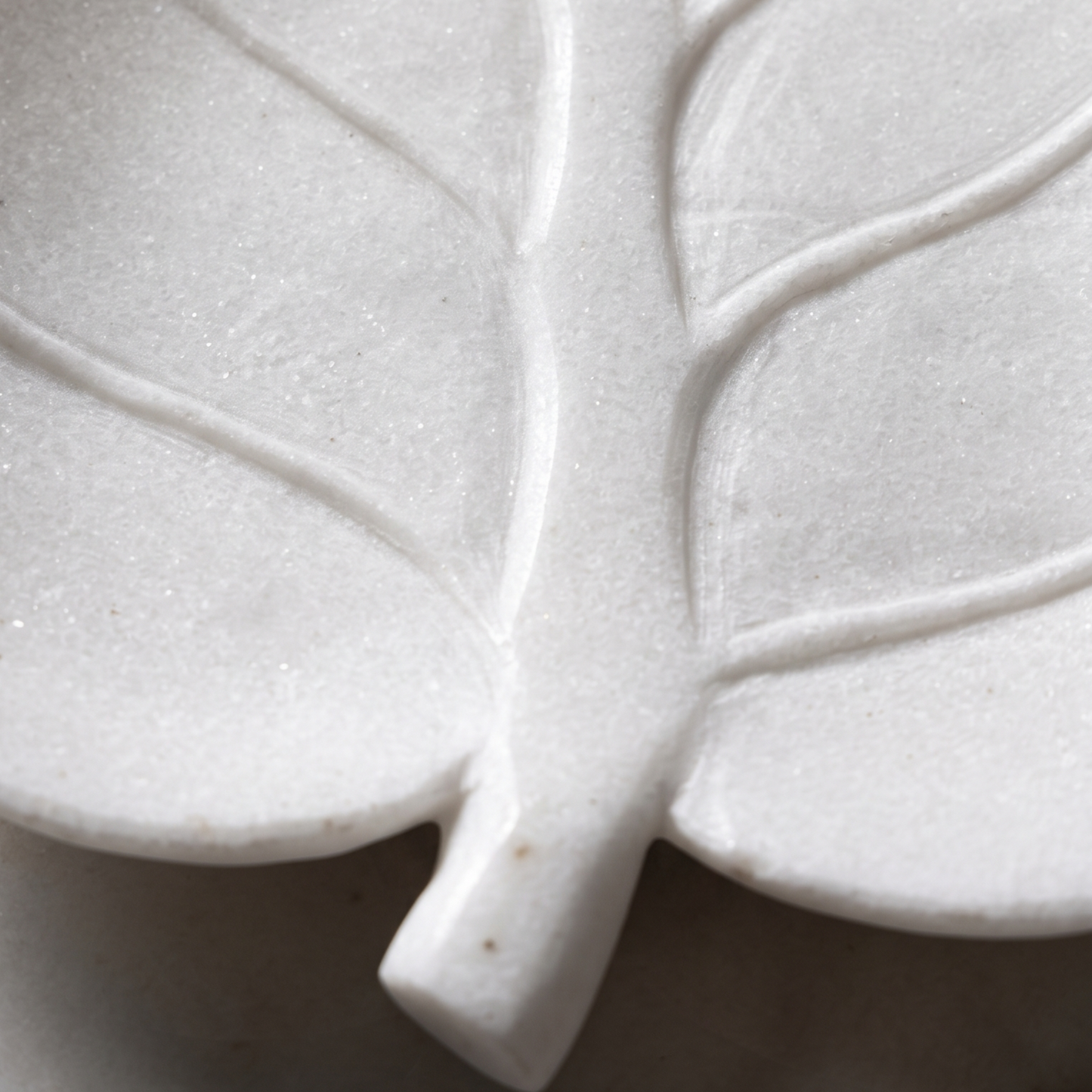White Marble Leaf Platter | 15 Inch | Decorative Serving Tray