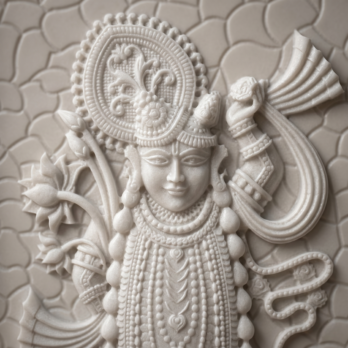 White Marble Shrinathji Wall Art | 32x18 Inch | Puja Decor