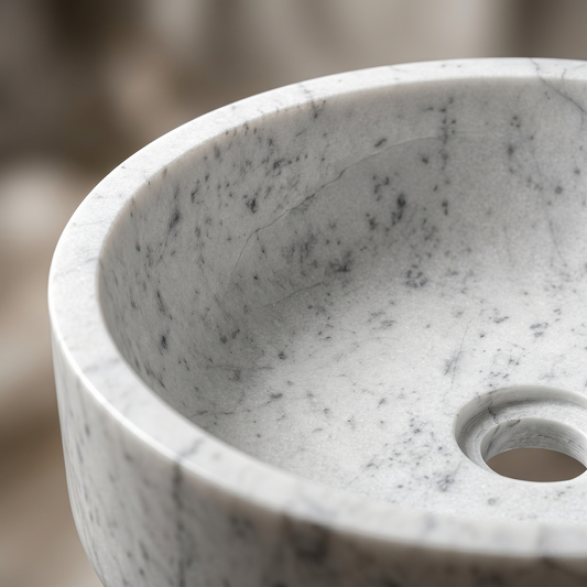 White Marble Round Vessel Sink | 15 Inch | Tabletop Basin