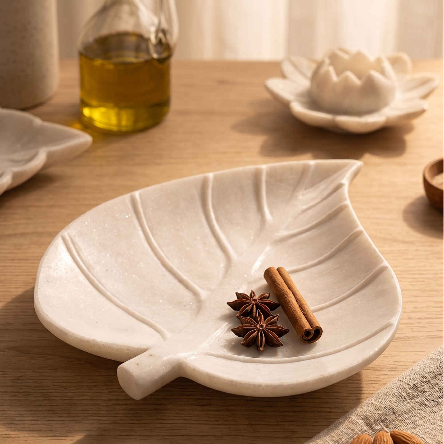 White Marble Leaf Platter | 15 Inch | Decorative Serving Tray