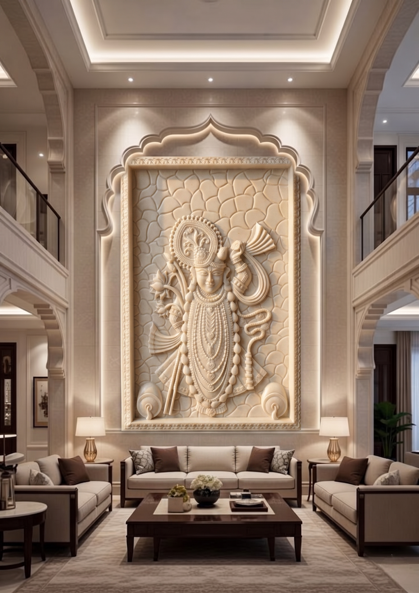 White Marble Shrinathji Wall Art | 32x18 Inch | Puja Decor