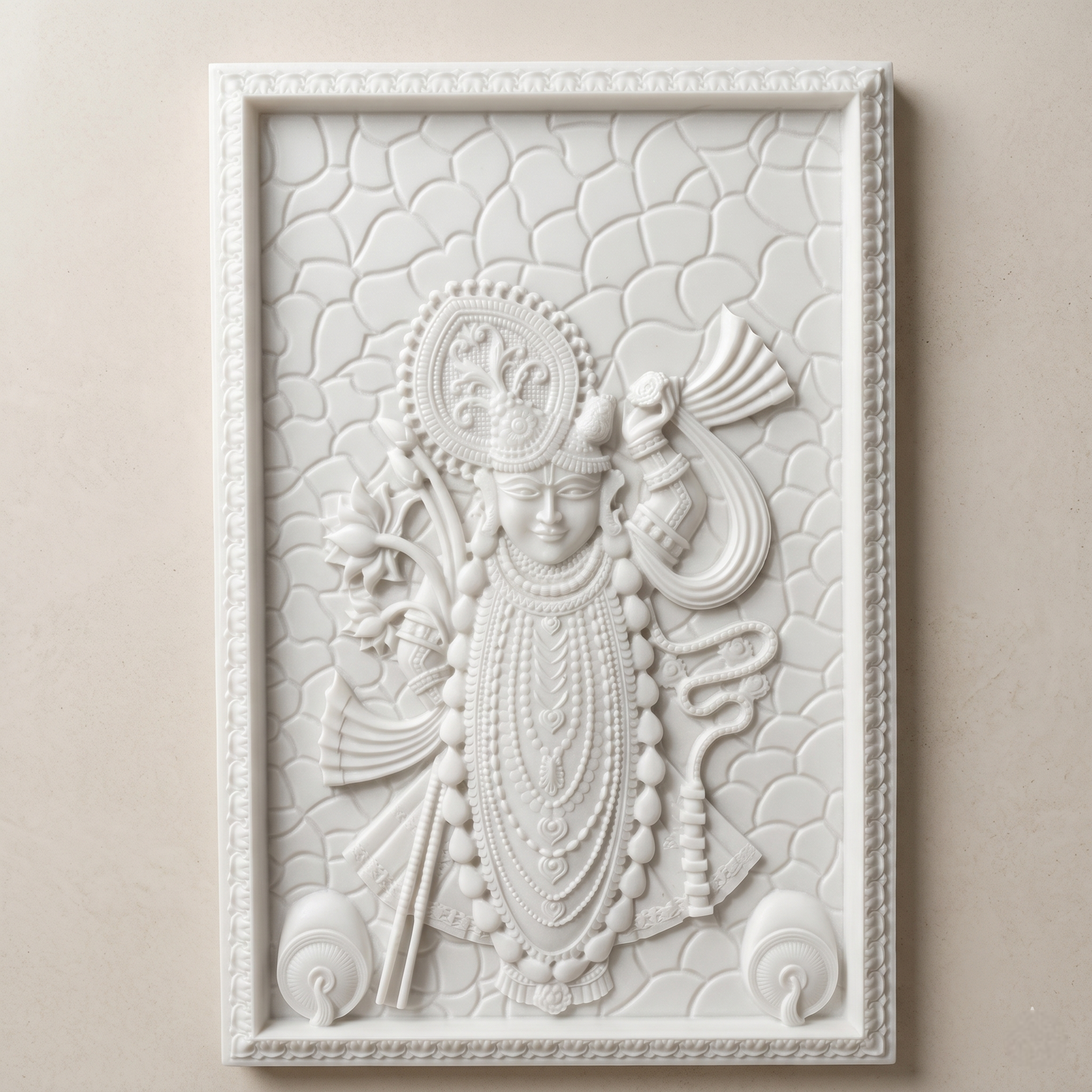 White Marble Shrinathji Wall Art | 32x18 Inch | Puja Decor