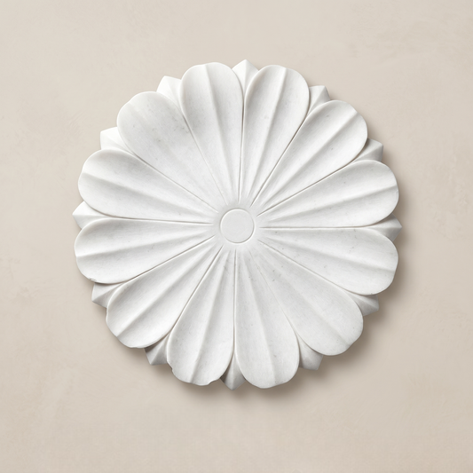 White Marble Lotus Flower Platter | 2 Feet | Decorative Centerpiece