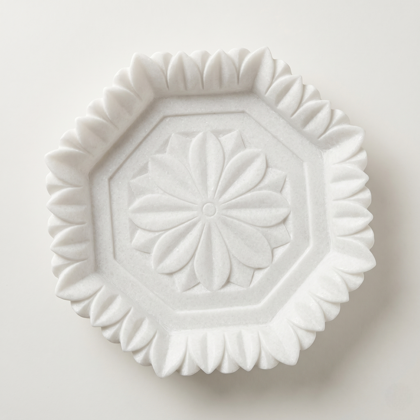 White Marble Lotus Decorative Tray | 15 Inch | Tabletop Centerpiece