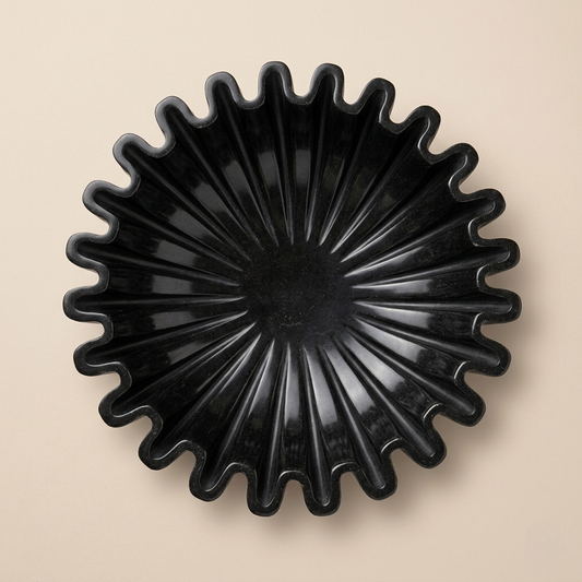 Black Marble Fluted Bowl | 9 Inch | Decorative Centerpiece